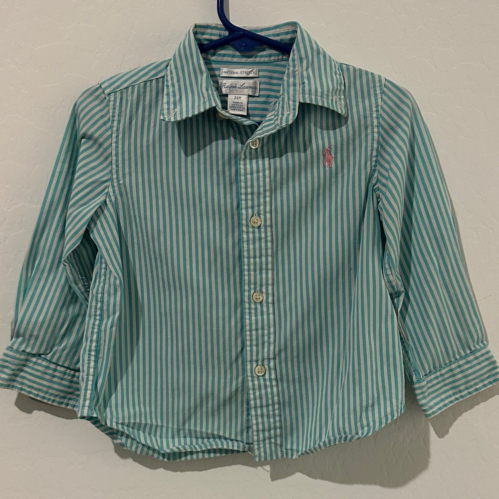 Ralph Lauren Teal Striped Kids Button Down Shirt boys